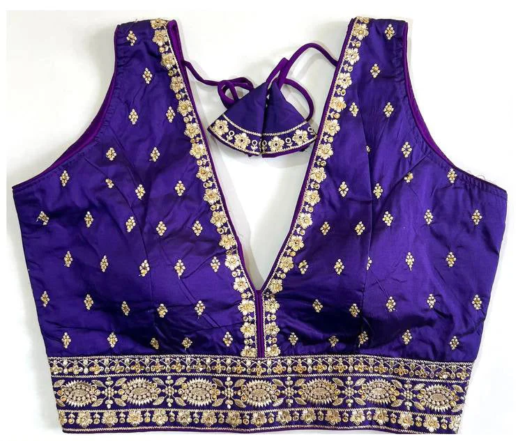 Women's Blue Colour Silk Readymade Blouse Business Casual Blouse
