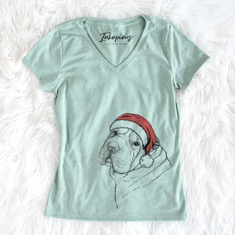 Santa Maximus the Shar Pei - Women's V-neck Shirt-- Anti-Shrink Durable Soft