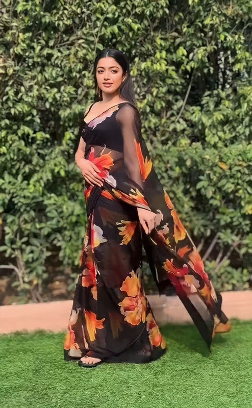 Women Banarasi Silk Woven Saree With Blouse Piece Asymmetric Hem Blouse