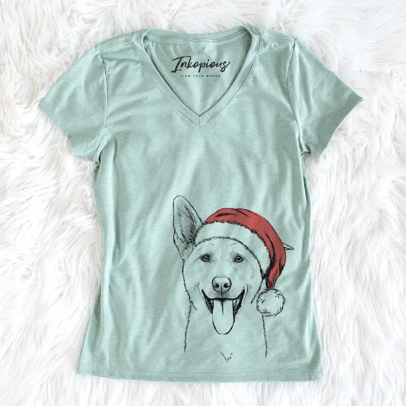 Santa Hoya the Korean Jindo - Women's V-neck Shirt-- Fashionable Trendy Casual