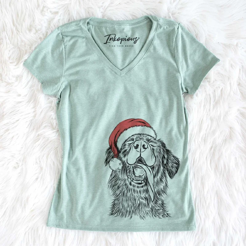 Santa Quint the Mixed Breed - Women's V-neck Shirt-- Silk Blend Satin Velvet
