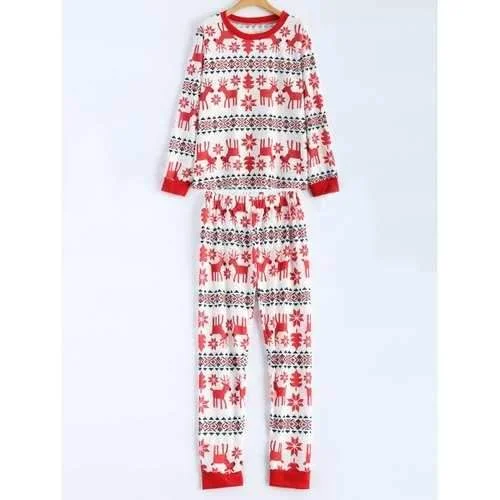 Christmas Deer Print T-Shirt and Pants Set - White S-- Elasticated Padded Insulated