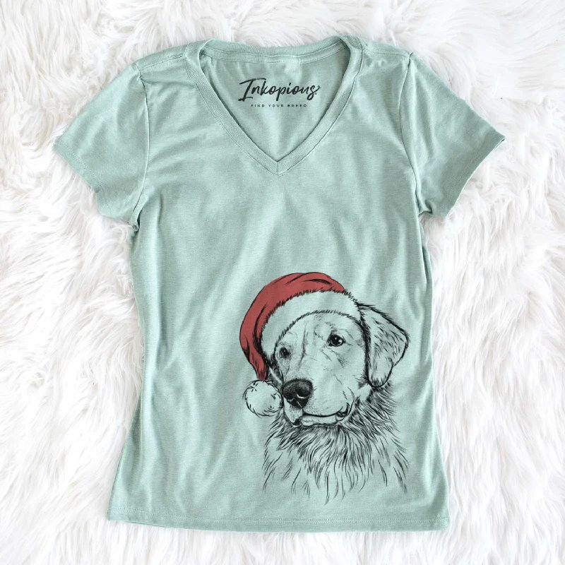 Santa Quinn the Golden Retriever - Women's V-neck Shirt-- Terry Blend Velvet Blend Canvas Blend Santa Quinn the Golden Retriever - Women's V-neck Shirt-- Terry Blend Velvet Blend Canvas Blend