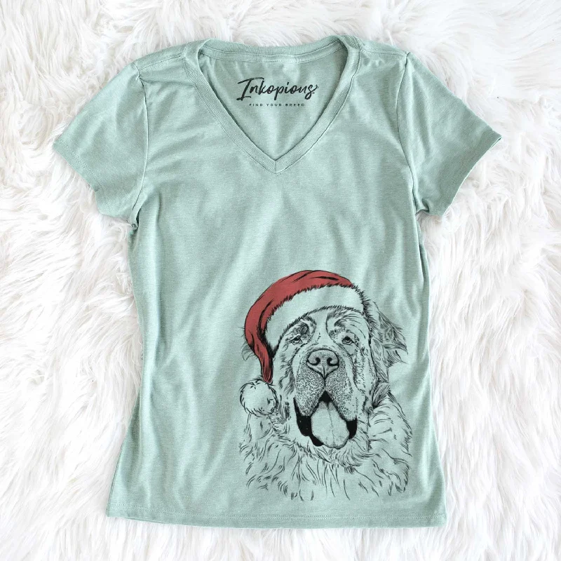 Santa Hoss the Saint Bernard - Women's V-neck Shirt-- Graphic Embroidered Appliqued
