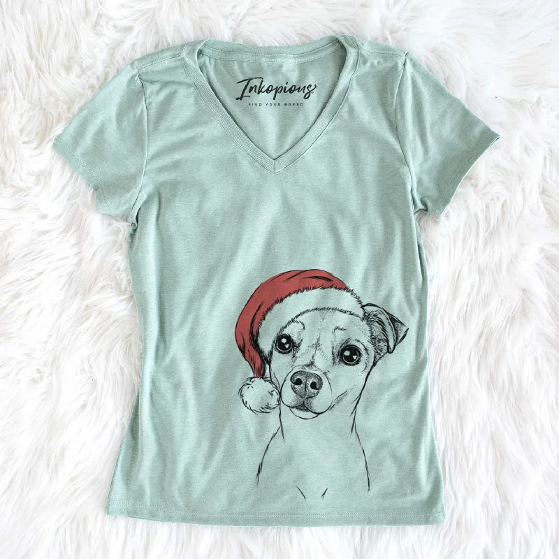 Santa Izzy the Chiweenie - Women's V-neck Shirt-- Fleece Nylon Spandex