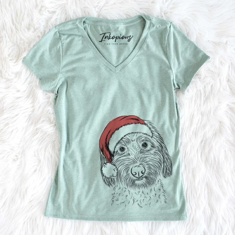 Santa Niles the Soft Coated Wheaten Terrier - Women's V-neck Shirt-- Sequined Glittery Shiny Santa Niles the Soft Coated Wheaten Terrier - Women's V-neck Shirt-- Sequined Glittery Shiny