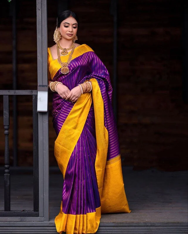 Women Banarasi Silk Woven Saree With Blouse Piece Silky Draped Blouse