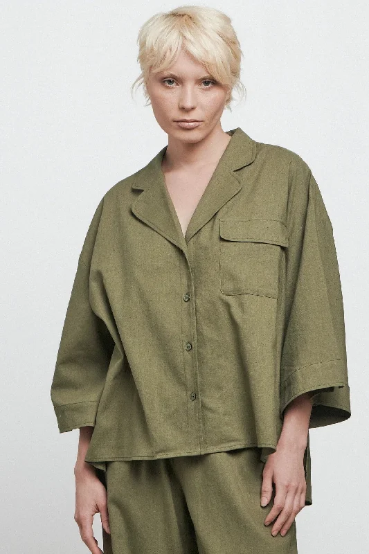 BARE THE CASUAL SHIRT - OLIVE-- Chenille Brocade Lace