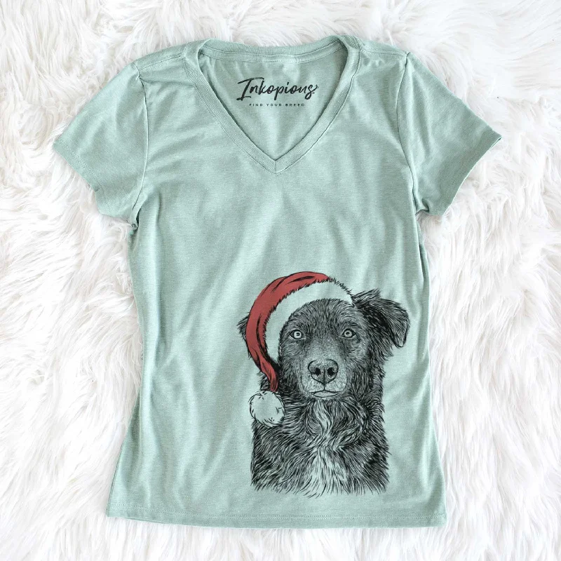 Santa Pixel the Australian Shepherd - Women's V-neck Shirt-- Faux Fur Fabric Real Fur Fabric Shearling Fabric Santa Pixel the Australian Shepherd - Women's V-neck Shirt-- Faux Fur Fabric Real Fur Fabric Shearling Fabric