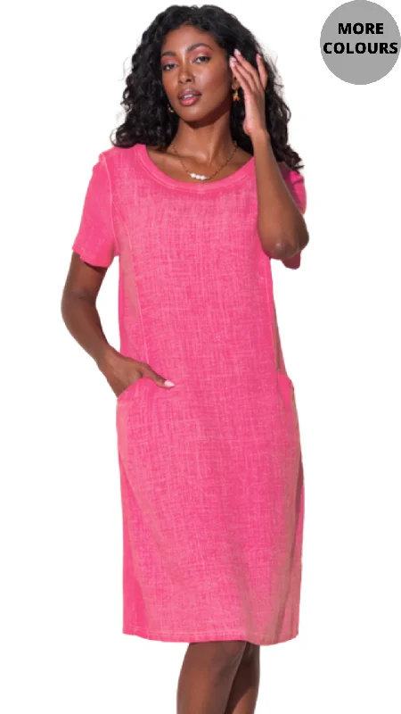 Multi Fabric T-Shirt Dress. Style ALSA43091-- Welt Pockets Slit Pockets