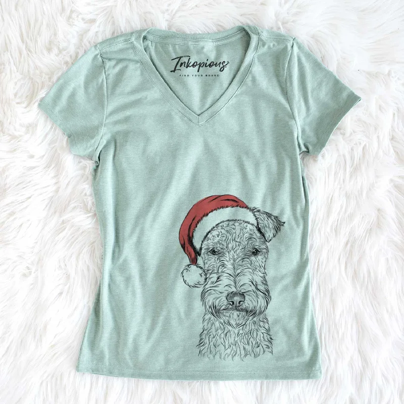 Santa Frida the Lakeland Terrier - Women's V-neck Shirt-- Collared T-Shirt Boat Neck A-Line