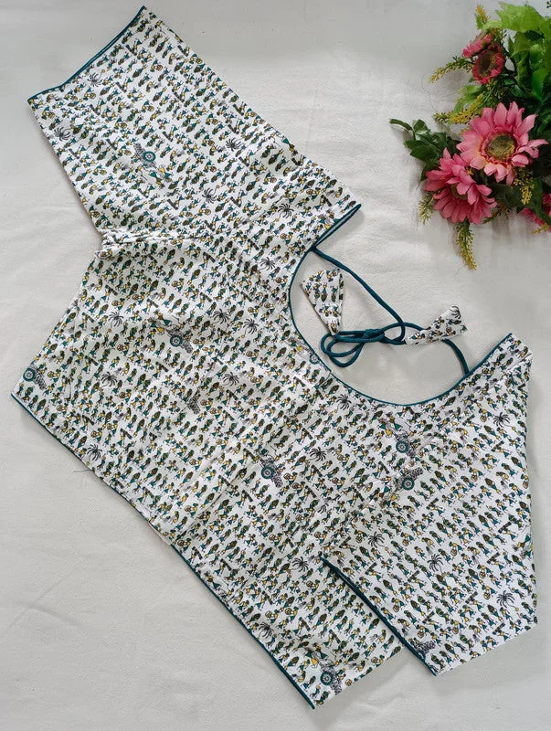 Women's Teal Colour Cotton Readymade Blouse Casual Relaxed Fit Blouse