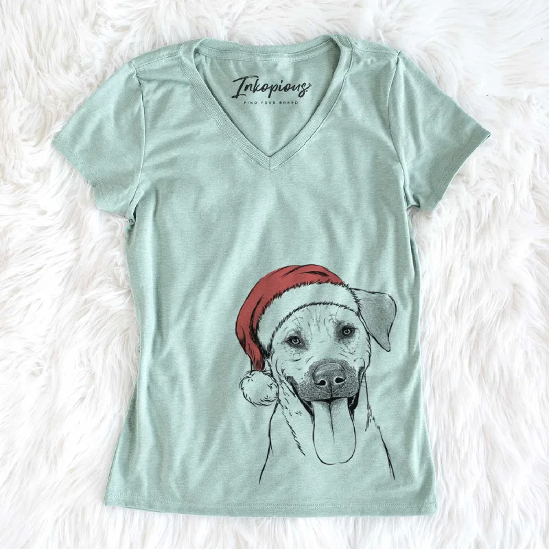 Santa Koda the Black Mouth Cur - Women's V-neck Shirt-- Mesh Fabric Canvas Fabric Denim Fabric Santa Koda the Black Mouth Cur - Women's V-neck Shirt-- Mesh Fabric Canvas Fabric Denim Fabric
