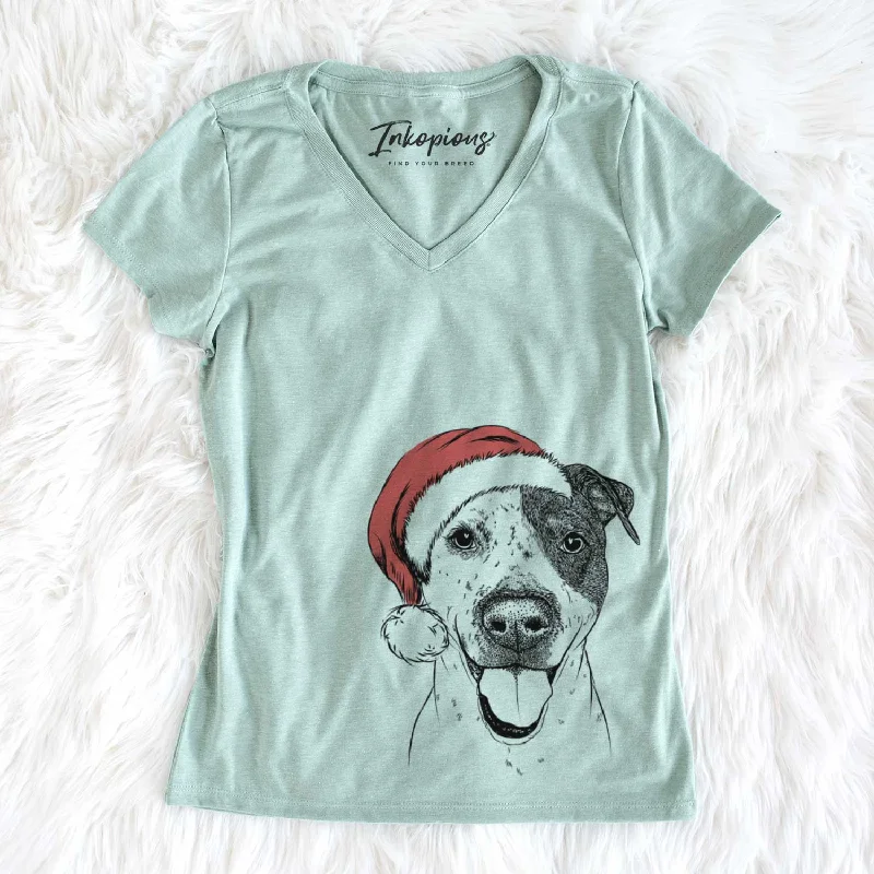 Santa Simon the Mixed Breed - Women's V-neck Shirt-- Elegant Classic Vintage