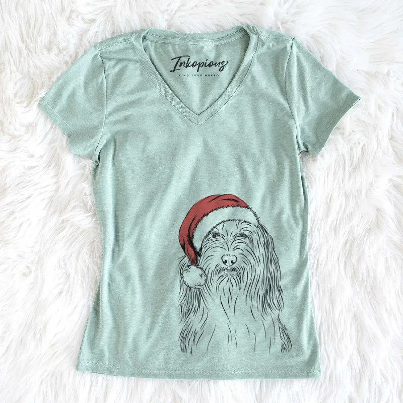 Santa Murray the Bearded Collie - Women's V-neck Shirt-- Print Jacquard Patchwork