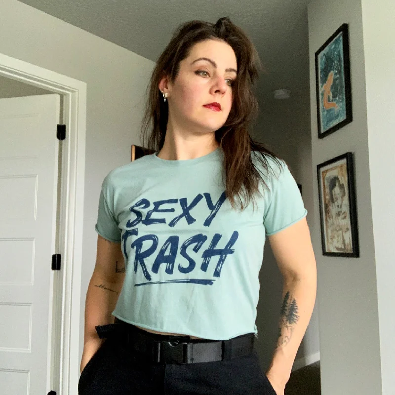 SEXY TRASH Women's crop shirt-- V-Neck T-Shirt Long Sleeve Cotton