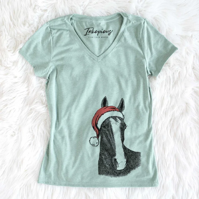 Santa Gibson the Tennessee Walking Horse - Women's V-neck Shirt-- Welt Pockets Slit Pockets