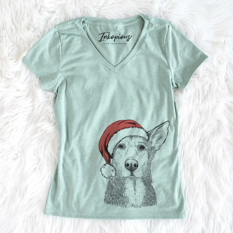 Santa Misty the German Shepherd Mix - Women's V-neck Shirt-- Plaid T-Shirt Polka Dot Checkered Santa Misty the German Shepherd Mix - Women's V-neck Shirt-- Plaid T-Shirt Polka Dot Checkered