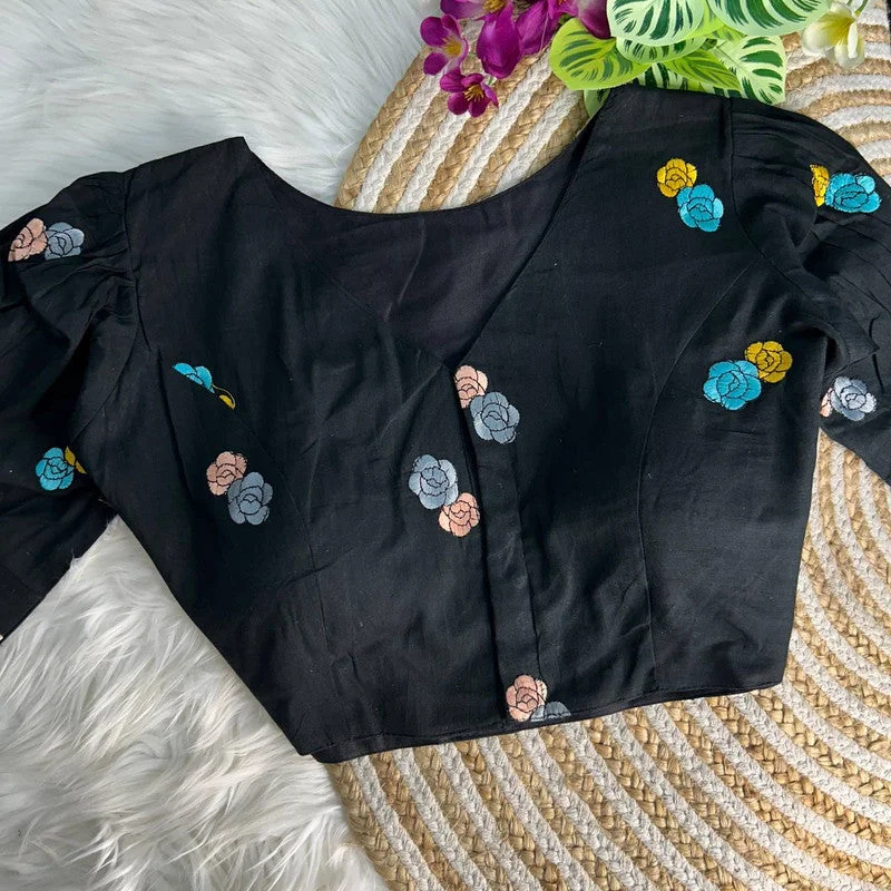 Women's Black Colour Khadi Cotton Readymade Blouse Loose Fit Blouse