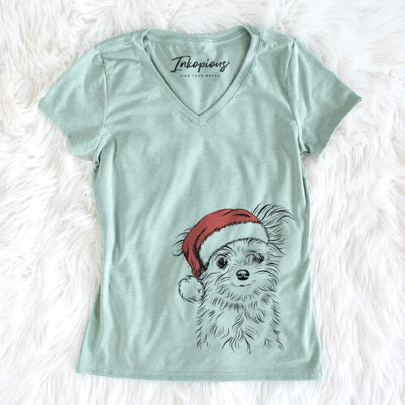 Santa Mr. Gucci Poochi the Maltese - Women's V-neck Shirt -- Basic T-Shirt Crew Neck Short Sleeve Santa Mr. Gucci Poochi the Maltese - Women's V-neck Shirt -- Basic T-Shirt Crew Neck Short Sleeve