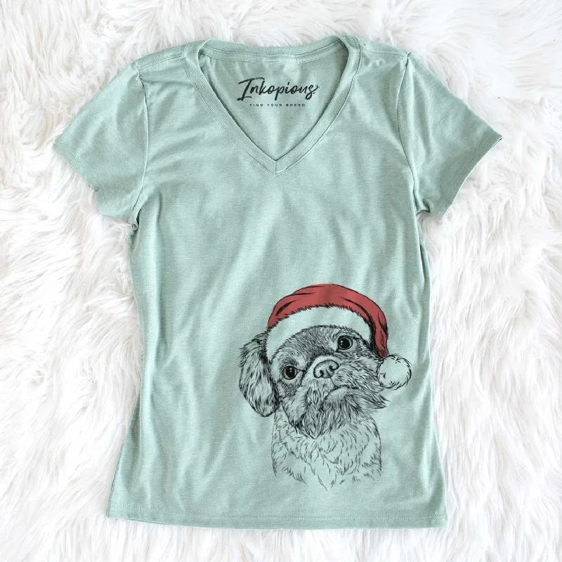 Santa Rufus the Shiffon - Women's V-neck Shirt-- Nylon Fabric Polyester Fabric Spandex Fabric Santa Rufus the Shiffon - Women's V-neck Shirt-- Nylon Fabric Polyester Fabric Spandex Fabric