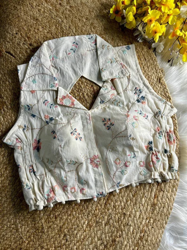 Women's White Colour Khadi Cotton Readymade Blouse Chic Wrap Blouse