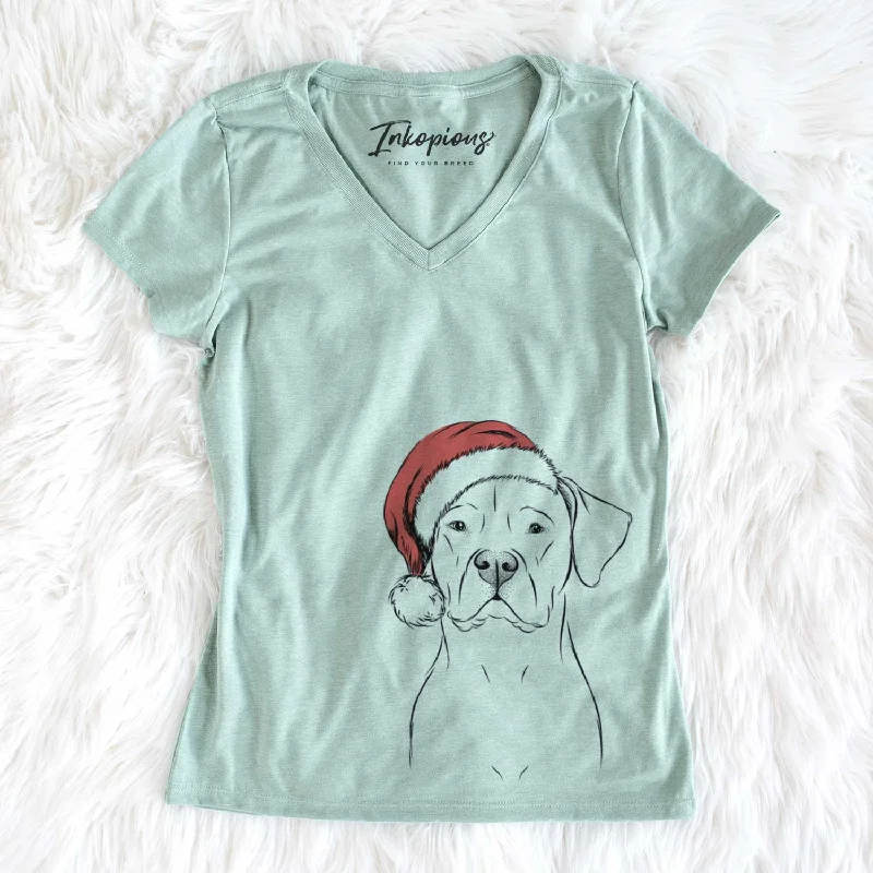 Santa Rufio the Dogo Argentino - Women's V-neck Shirt-- Rayon Fabric Velvet Fabric Corduroy Fabric Santa Rufio the Dogo Argentino - Women's V-neck Shirt-- Rayon Fabric Velvet Fabric Corduroy Fabric