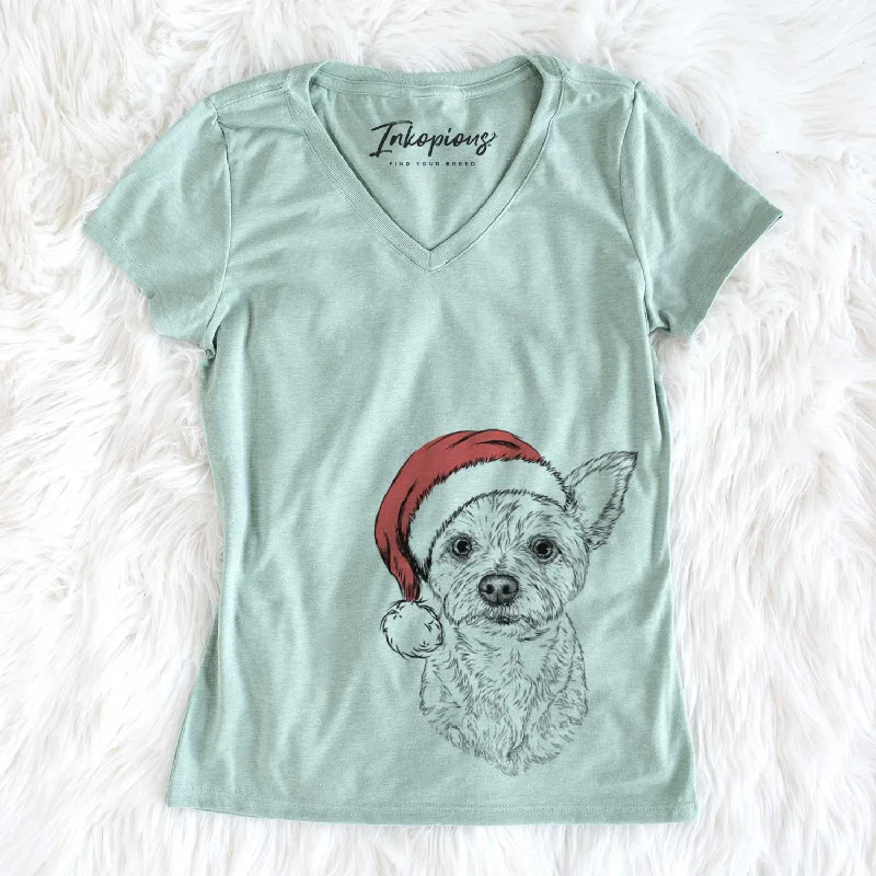 Santa Mango the Yorker Cairn Terrier Mix - Women's V-neck Shirt-- Satin Fabric Silk Fabric Chiffon Fabric Santa Mango the Yorker Cairn Terrier Mix - Women's V-neck Shirt-- Satin Fabric Silk Fabric Chiffon Fabric