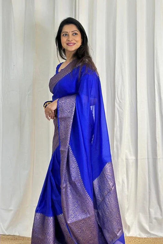 Women Banarasi Silk Woven Saree With Blouse Piece Casual Button Blouse