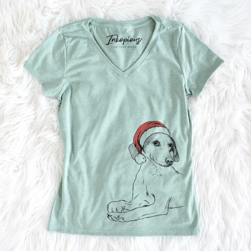 Santa Opie the Foxhound - Women's V-neck Shirt-- Collared Crew Neck Turtle Neck