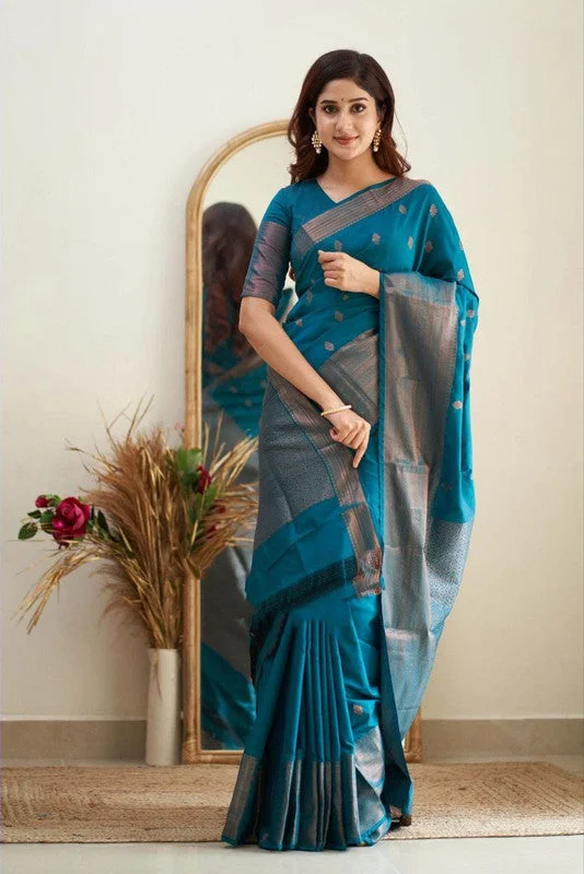Women Banarasi Silk Woven Saree With Blouse Piece Off-Shoulder Wrap Blouse