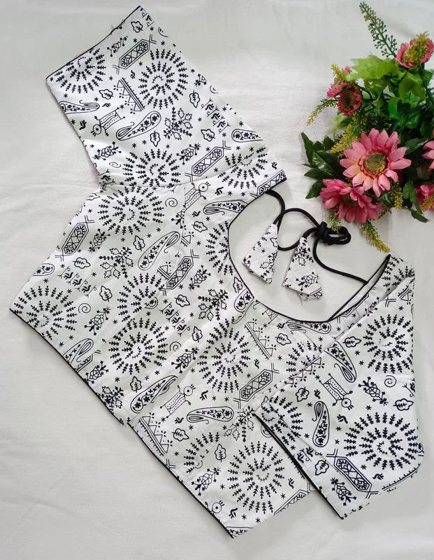 Women's White-Blk Colour Cotton Readymade Blouse Modern Work Blouse