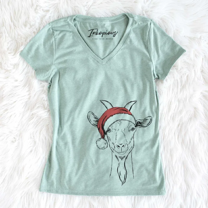 Santa Gunnar the Goat - Women's V-neck Shirt-- Ribbed Striped Patterned