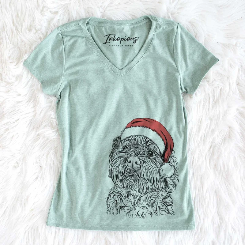Santa Maggie Girl the Cockapoo - Women's V-neck Shirt-- Embroidered Appliqued Beaded Santa Maggie Girl the Cockapoo - Women's V-neck Shirt-- Embroidered Appliqued Beaded