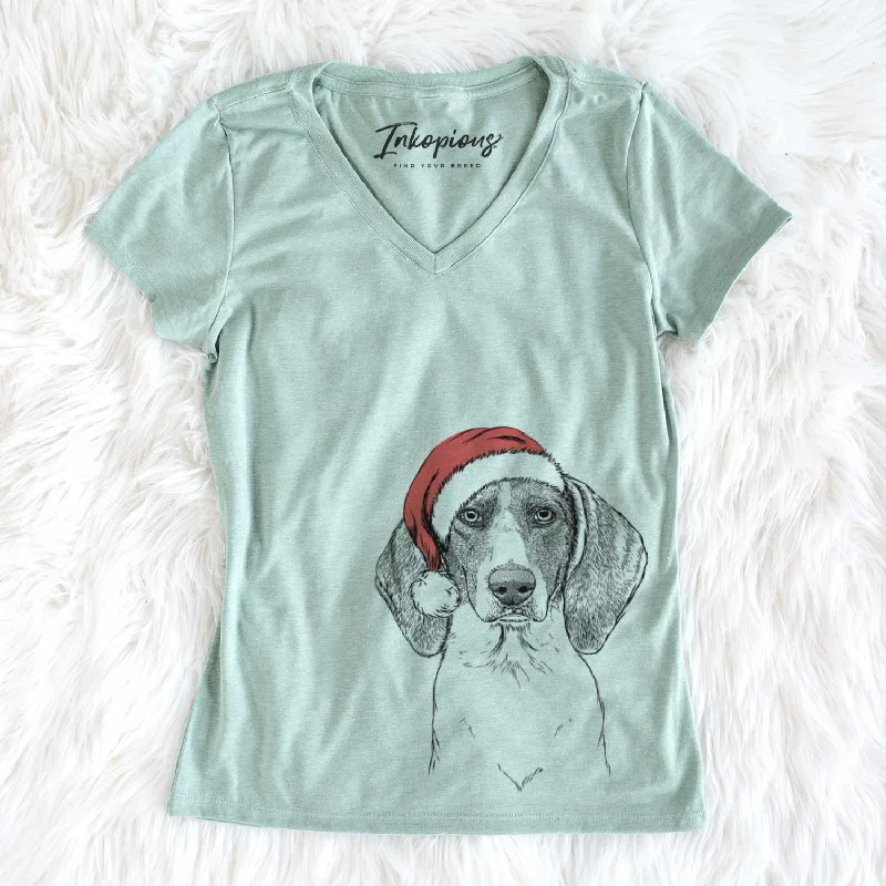 Santa Orin the Treeing Walker Coonhound - Women's V-neck Shirt-- Houndstooth Herringbone Solid Santa Orin the Treeing Walker Coonhound - Women's V-neck Shirt-- Houndstooth Herringbone Solid