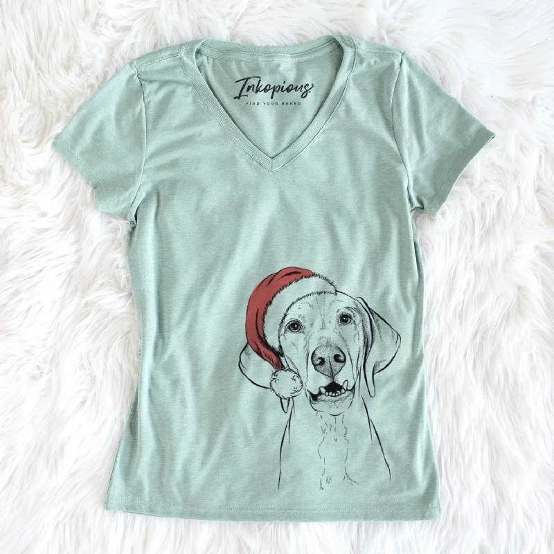 Santa Sarge the Vizsla - Women's V-neck Shirt-- Spandex Blend Rayon Blend Denim Blend
