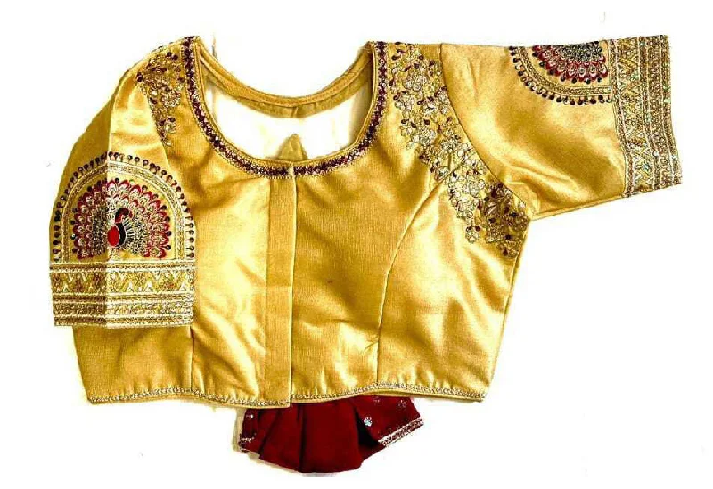 Women's Yellow Colour Shining silk Readymade Blouse Sheer Sleeve Blouse