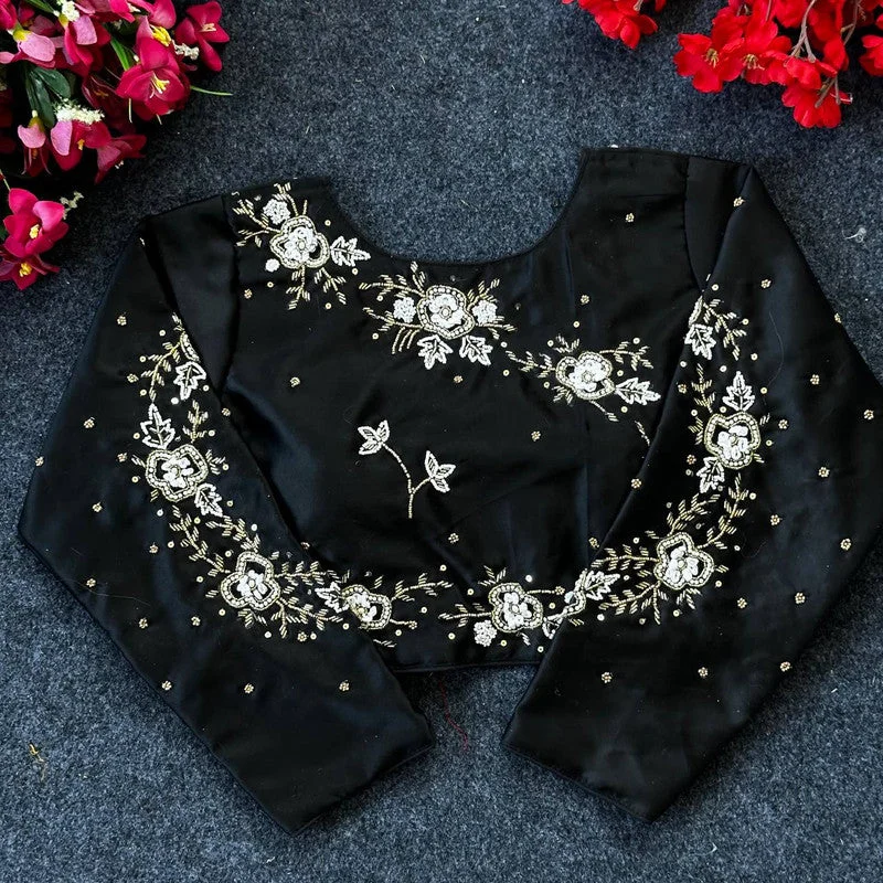 Women's Black Colour Silk Readymade Blouse Casual Relaxed Blouse