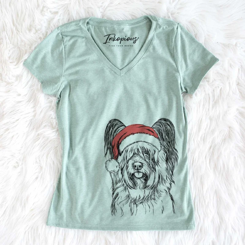 Santa Gideon the Skye Terrier - Women's V-neck Shirt-- Front Pockets Side Pockets Patch Pockets
