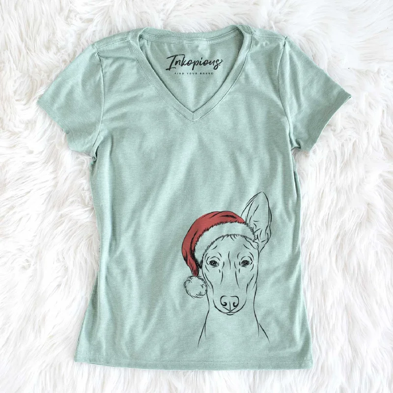 Santa Ruadh the Pharaoh Hound - Women's V-neck Shirt-- Ribbed Striped Patterned