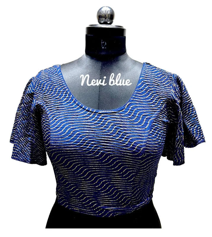 Women's Navy Blue Colour Foil Lining  Readymade Blouse Delicate Pleat Blouse