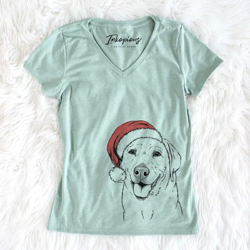 Santa Sanford the Labrador Retriever - Women's V-neck Shirt-- Terry Blend Velvet Blend Canvas Blend Santa Sanford the Labrador Retriever - Women's V-neck Shirt-- Terry Blend Velvet Blend Canvas Blend
