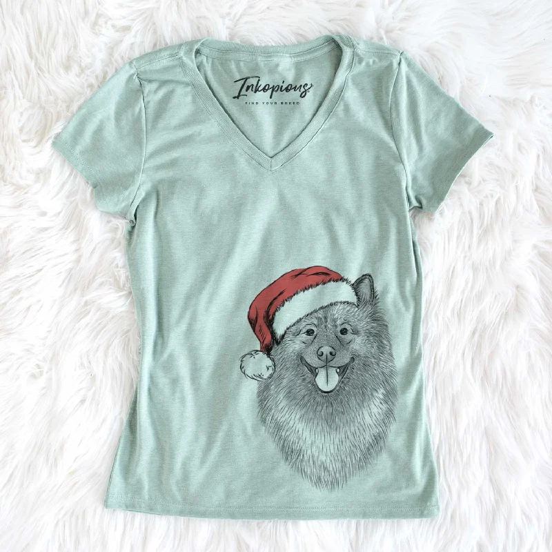 Santa Kai the Keeshond - Women's V-neck Shirt-- V-Neck T-Shirt Long Sleeve Cotton