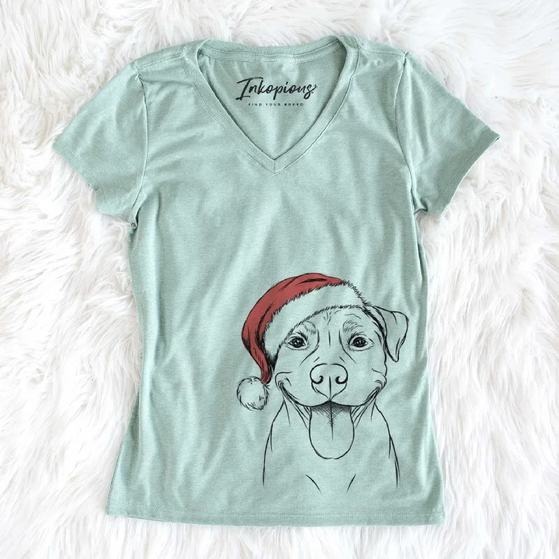 Santa Parker the Pitbull - Women's V-neck Shirt-- Fashionable Trendy Casual