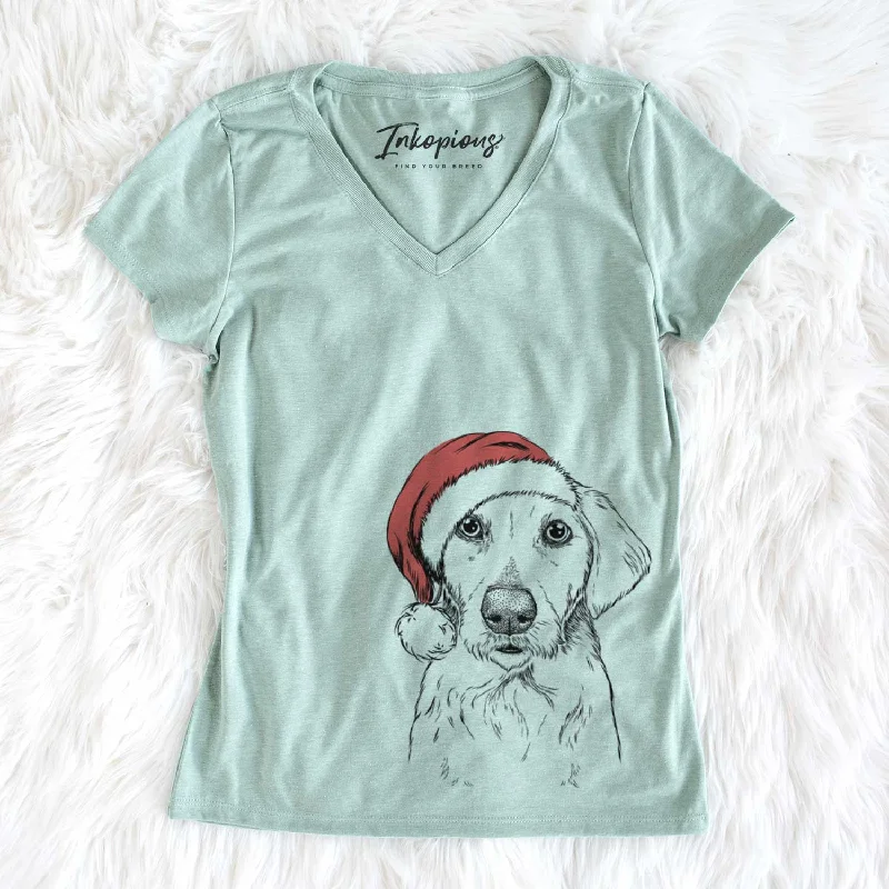 Santa Marley Sue the Labradoodle - Women's V-neck Shirt-- Notch Collar Peter Pan Collar Cowl Neck Santa Marley Sue the Labradoodle - Women's V-neck Shirt-- Notch Collar Peter Pan Collar Cowl Neck