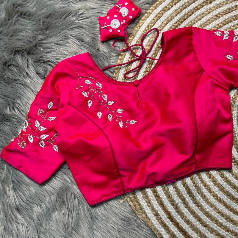 Women's Pink Colour Pure Silk Readymade Blouse Delicate Bow Blouse