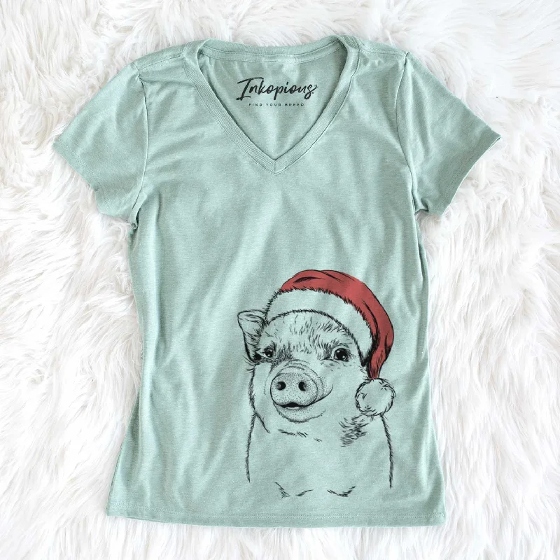 Santa Kevin the Spotted Pig - Women's V-neck Shirt-- Collared Crew Neck Turtle Neck