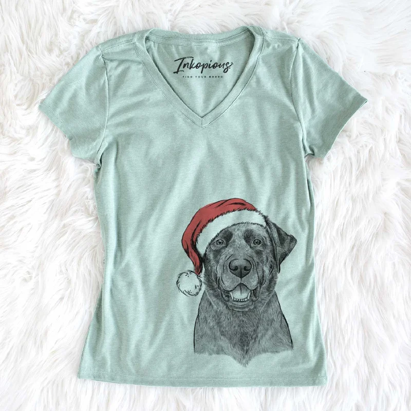 Santa Heath the Black Lab - Women's V-neck Shirt-- Notch Collar Peter Pan Collar Cowl Neck Santa Heath the Black Lab - Women's V-neck Shirt-- Notch Collar Peter Pan Collar Cowl Neck