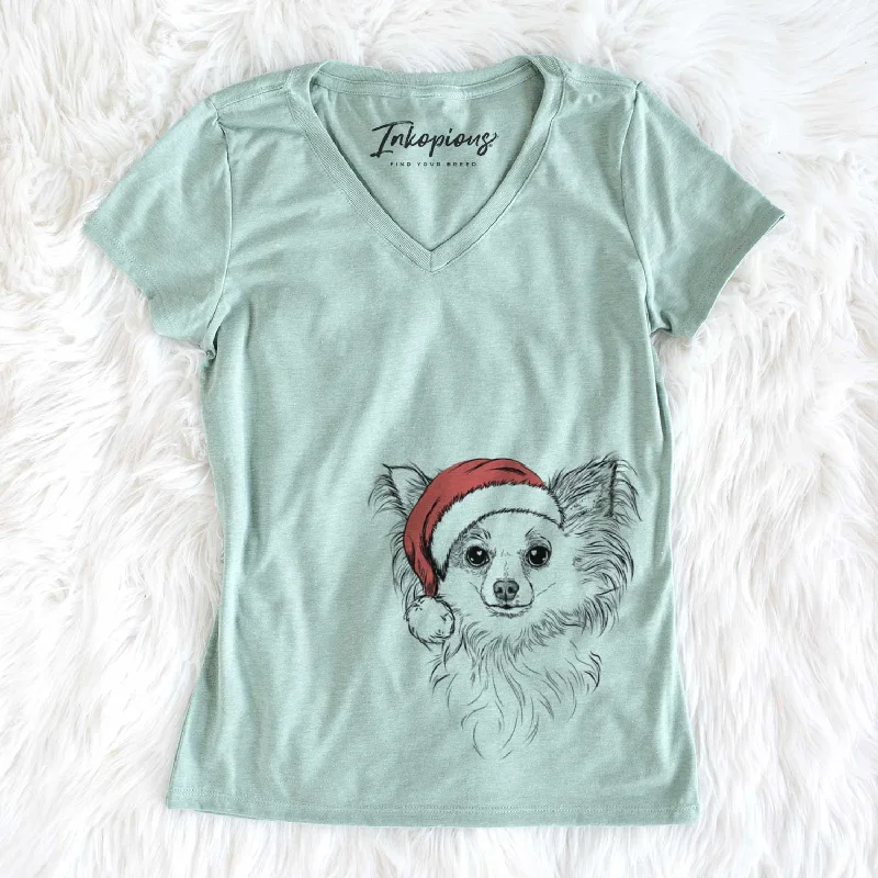 Santa Princess Ava the Long Haired Chihuahua - Women's V-neck Shirt-- Collared Crew Neck Turtle Neck Santa Princess Ava the Long Haired Chihuahua - Women's V-neck Shirt-- Collared Crew Neck Turtle Neck