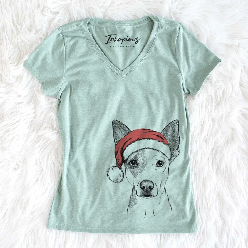 Santa Roo the Mixed Breed - Women's V-neck Shirt-- Print Jacquard Patchwork
